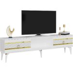 Demonte Dekor Pelin Tv Sehpası Beyaz-Altın - Görsel 3