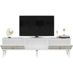 Demonte Dekor Pelin Tv Sehpası Beyaz-Altın - Görsel 4