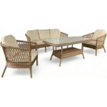 Monalin Home Garden Miami 5 Kişilik(3-1-1-Masa) Rattan Örgü Bahçe & Balkon & Teras Oturma Grubu Minderli & Camlı & Masalı Takım