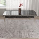 Canisa Pale Serisi 80X132 Açılabilir Siyah Mermer Desen Mutfak Masa Takımı 6 Sandalye Krom Detay - Görsel 4