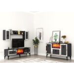 Linda Şömineli Tv Ünitesi ve Şömineli Konsol 2'li Salon Takimi Antrasit-Gümüş