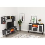 Linda Şömineli Tv Ünitesi ve Şömineli Konsol 2'li Salon Takimi Antrasit-Gümüş - Görsel 2