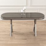 Zae Serisi 90X168 Lak Panel Antrasit Ironi gümüş Ayak Masa Takımı 6 Sandalye - Görsel 3