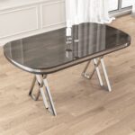 Zae Serisi 90X168 Lak Panel Antrasit Ironi gümüş Ayak Masa Takımı 6 Sandalye - Görsel 4