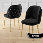 Zae Serisi 90X168 Lak Panel Beyaz Mermer Desen Gold Ayak Masa Takımı 6 Sandalye - Görsel 2