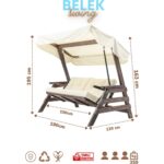 Viranze Ahşap Belek Swing 3 Kişilik Ahşap Dış Mekan Bahçe Balkon ve Teras Salıncağı Krem - Görsel 7