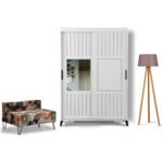 Pasific Home Huga Sürgülü 2 Kapaklı Aynalı Gardırop, Beyaz, 120cm