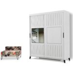 Pasific Home Huga Sürgülü 2 Kapaklı Aynalı Gardırop, Beyaz, 150 cm