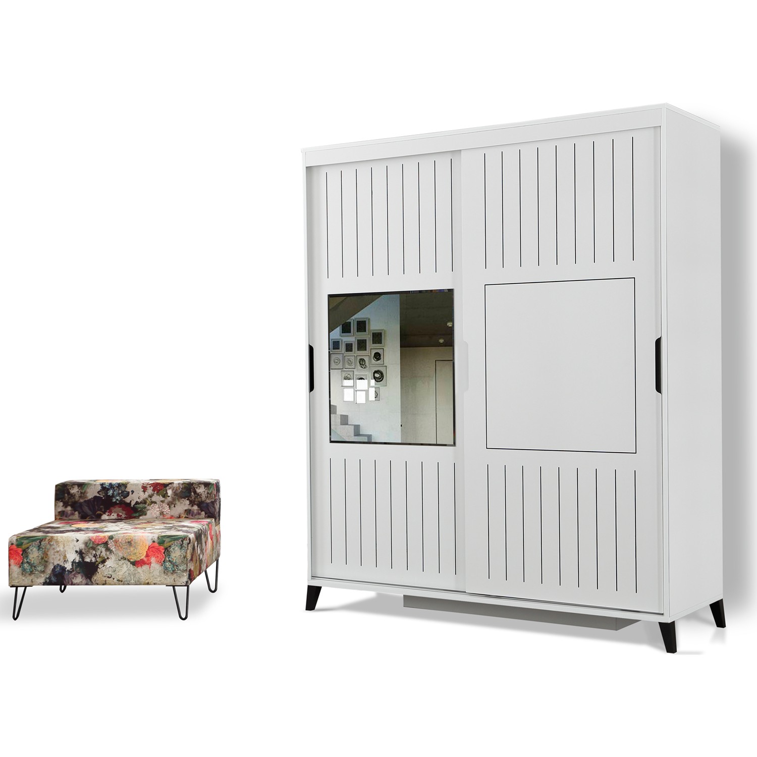 110000654640150.jpg Pasific Home Huga Sürgülü 2 Kapaklı Aynalı Gardırop, Beyaz, 150 cm - Görsel 1