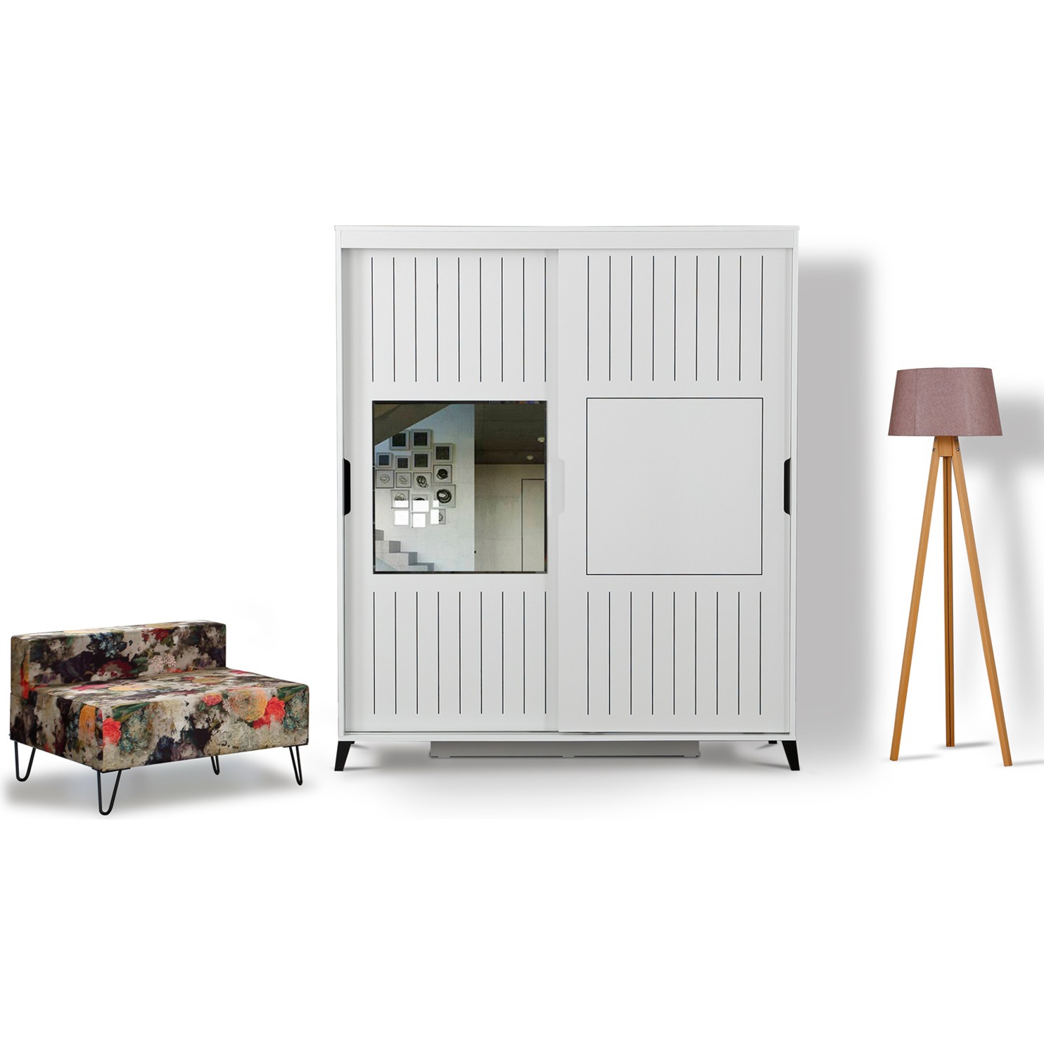 110000654993881.jpg Pasific Home Huga Sürgülü 2 Kapaklı Aynalı Gardırop, Beyaz, 160 cm - Görsel 1