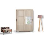 Pasific Home Huga Sürgülü 2 Kapaklı Aynalı Gardırop, Meşe, 130 cm