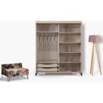 Pasific Home Huga Sürgülü 2 Kapaklı Aynalı Gardırop, Meşe, 150 cm - Görsel 4