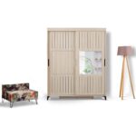 Pasific Home Huga Sürgülü 2 Kapaklı Aynalı Gardırop, Meşe, 160 cm