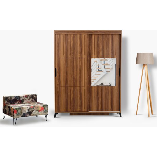 Pasific Home Huga Sürgülü 2 Kapaklı Aynalı Gardırop, Ceviz ,140 cm