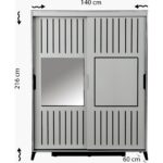 Pasific Home Huga Sürgülü 2 Kapaklı Aynalı Gardırop, Ceviz ,140 cm - Görsel 5