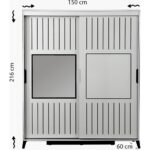 Pasific Home Huga Sürgülü 2 Kapaklı Aynalı Gardırop, Ceviz ,150 cm - Görsel 5