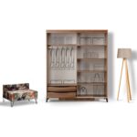 Pasific Home Huga Sürgülü 2 Kapaklı Aynalı Gardırop, Ceviz ,190 cm - Görsel 2