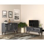 Demonte Dekor Karel Tv Sehpası  ve Konsol 2'li Salon Takımı Antrasit-Gümüş