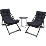 Hundemir Katlanabilir Minderli  Bahçe Balkon  Teras Şezlong 2 Şezlong 1 Sehpa (Siyahiskelet )