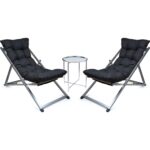 Hundemir Katlanabilir Minderli  Bahçe Balkon  Teras Şezlong 2ŞEZLONG1SEHPA(METALIKISKELET)