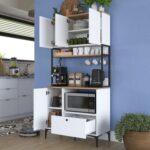 Rani JE159 Çok Amaçlı Dolap 4 Kapaklı 1 Çekmeceli Kiler Mutfak Dolabı Beyaz - Sepet Ceviz - Görsel 5