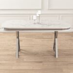 Lai Serisi 90X168 Lak Panel Beyaz Mermer Desen Krom Ayak Masa Takımı 6 Sandalye - Görsel 4