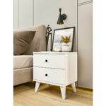 Montenero Komodin Parlak Beyaz Çekmeceli Ahşap Komodin Yatak Odası