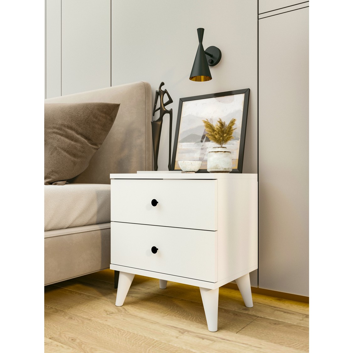 110000676835978.jpg Montenero Komodin Parlak Beyaz Çekmeceli Ahşap Komodin Yatak Odası - Görsel 1