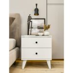 Montenero Komodin Parlak Beyaz Çekmeceli Ahşap Komodin Yatak Odası - Görsel 2