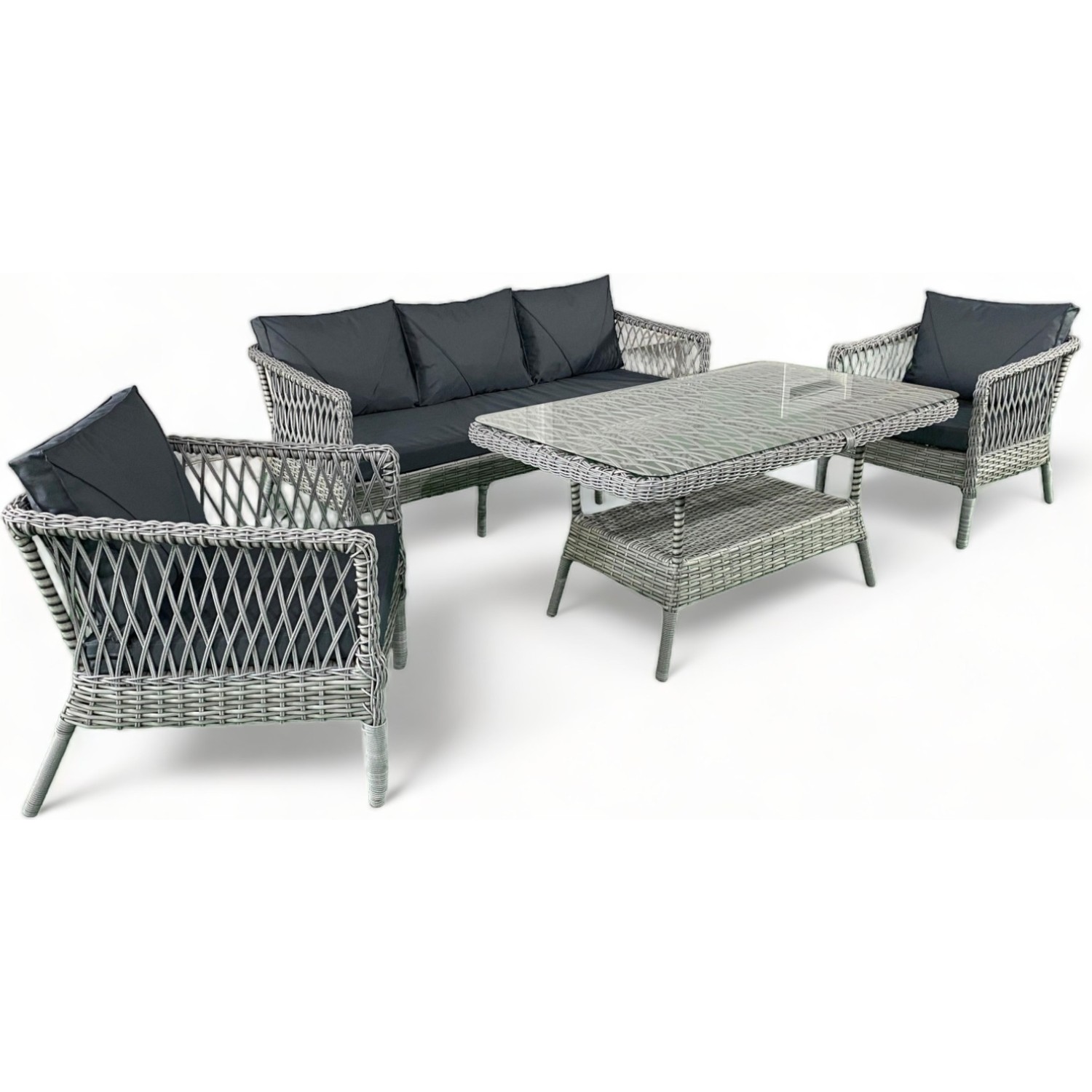 110000678206107.jpg Monalin Home Garden I Loft 5'Li Oturma Takımı (Gri) I Rattan El Örgüsü Bahçe Mobilyası - Görsel 1