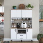 Rani JE168 Çok Amaçlı Dolap 6 Kapaklı 2 Çekmeceli Kiler Mutfak Dolabı Beyaz - Sepet Ceviz