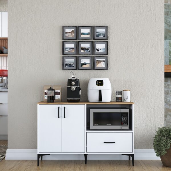 Rani JE161 Kahve Köşesi Çok Amaçlı Dolap 2 Kapaklı 1 Çekmeceli Kiler Mutfak Dolabı Beyaz - Sepet Ceviz