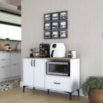 Rani JE161 Kahve Köşesi Çok Amaçlı Dolap 2 Kapaklı 1 Çekmeceli Kiler Mutfak Dolabı Beyaz - Sepet Ceviz - Görsel 3