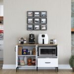 Rani JE161 Kahve Köşesi Çok Amaçlı Dolap 2 Kapaklı 1 Çekmeceli Kiler Mutfak Dolabı Beyaz - Sepet Ceviz - Görsel 4