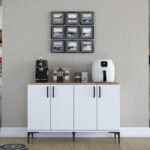 Rani JE162 Kahve Köşesi Çok Amaçlı Dolap 4 Kapaklı Kiler Mutfak Dolabı Beyaz - Sepet Ceviz - Görsel 3