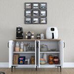 Rani JE162 Kahve Köşesi Çok Amaçlı Dolap 4 Kapaklı Kiler Mutfak Dolabı Beyaz - Sepet Ceviz - Görsel 4