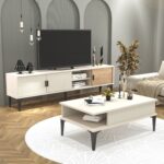 Cool Home Marin Tv Ünitesi 180 cm - Orta Sehpa Seti Çizgi Desenli , Raflı , Sis Gri