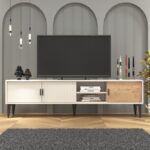 Cool Home Marin Tv Ünitesi 180 cm - Orta Sehpa Seti Çizgi Desenli , Raflı , Sis Gri - Görsel 4
