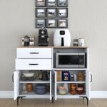 Rani Je166 Kahve Köşesi Çok Amaçlı Dolap 4 Kapaklı 2 Çekmeceli Kiler Mutfak Dolabı Sepet Ceviz - Beyaz - Görsel 4