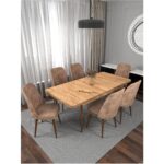 Kaffa Home Riff Atlantik 80X130 Açılır  Mutfak Masası  Yemek Masası Masa Sandalye Takımı 6 Cappucino Sandalye