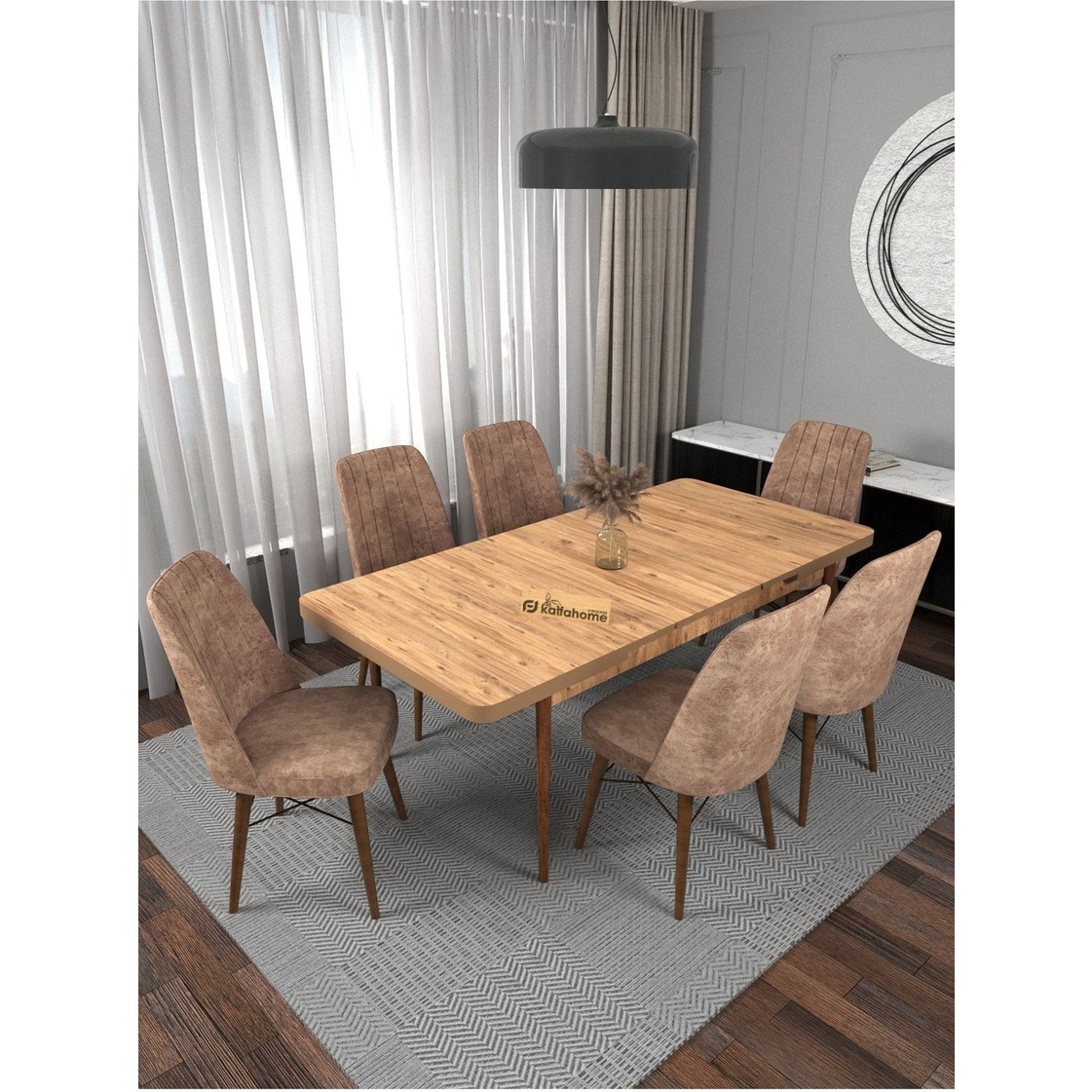 110000691847672.jpg Kaffa Home Riff Atlantik 80X130 Açılır Mutfak Masası Yemek Masası Masa Sandalye Takımı 6 Cappucino Sandalye - Görsel 1