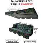 Mor Minder Süngersiz Tenteli Salıncak Kumaş Seti 3kişilik Bahçe Minderi 164X47 Süngersizyeşil Yapral - Görsel 2
