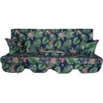 Mor Minder Süngersiz Tenteli Salıncak Kumaş Seti 3kişilik Bahçe Minderi 164X47 Süngersizyeşil Yapral - Görsel 3