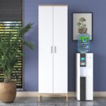 Rani JE102 Çok Amaçlı Dolap 2 Kapaklı 7 Raflı Banyo Kiler Mutfak Dolabı Sepet Ceviz - Beyaz - Görsel 4