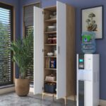 Rani JE102 Çok Amaçlı Dolap 2 Kapaklı 7 Raflı Banyo Kiler Mutfak Dolabı Sepet Ceviz - Beyaz - Görsel 5