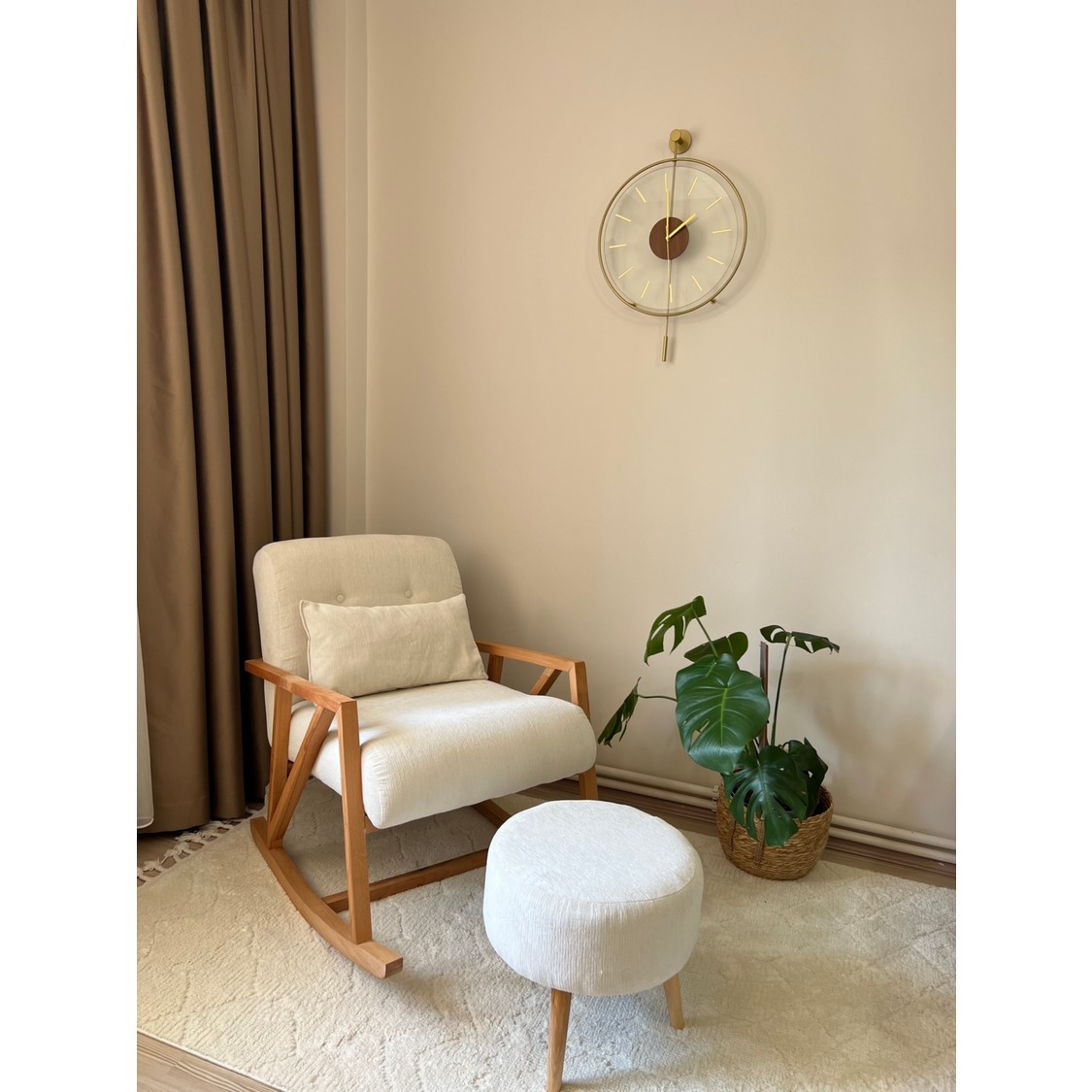 110000696754757.jpg Ars Safir Sallanan Ahşap Berjer Koltuk Yanında Puf ve Yastık Hediyeli - Görsel 1