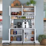 Rani JE176 Çok Amaçlı Dolap 8 Kapaklı Raflı Kiler Mutfak Dolabı Beyaz - Sepet Ceviz - Görsel 3