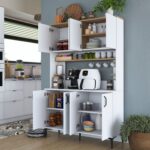 Rani JE176 Çok Amaçlı Dolap 8 Kapaklı Raflı Kiler Mutfak Dolabı Beyaz - Sepet Ceviz - Görsel 5