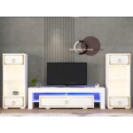 Cantek Dizayn Lissa Kitaplık, Tv Sehpası Takımı Beyaz-Altın