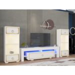 Cantek Dizayn Lissa Kitaplık, Tv Sehpası Takımı Beyaz-Altın - Görsel 2